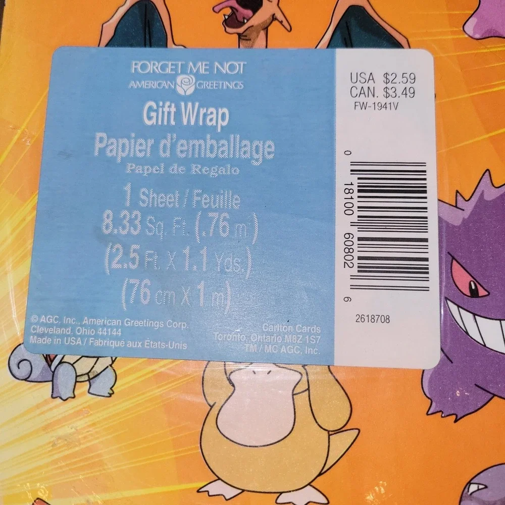 Vtg Pokémon‎ Wrapping Paper American Greetings Charizard Pikachu Gengar NOS
